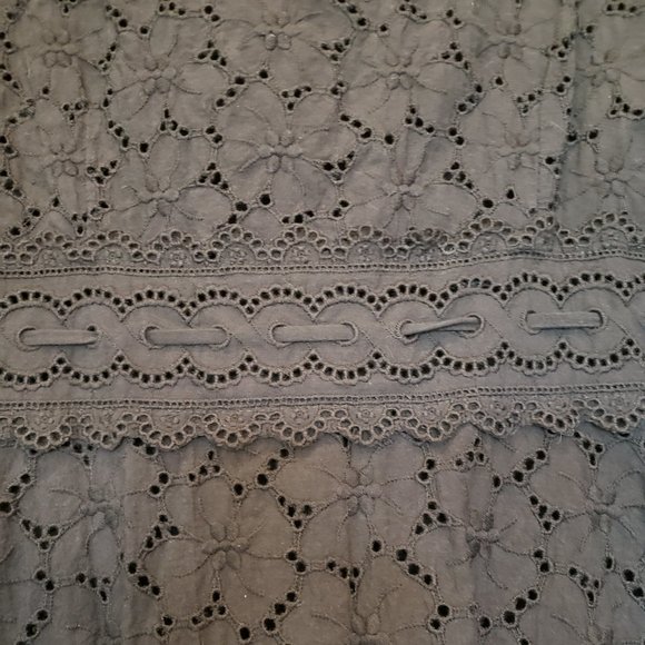 Black Eyelet Tunic Top, Drawstring Waist, Button Front, Square neckline, Size S - Picture 4 of 5